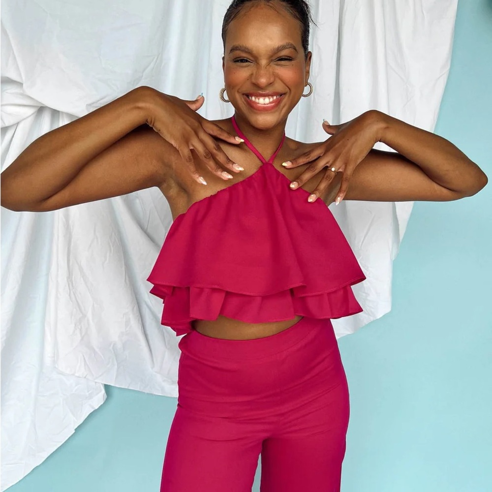 Vestique Fuchsia Halter Top and Pant Set